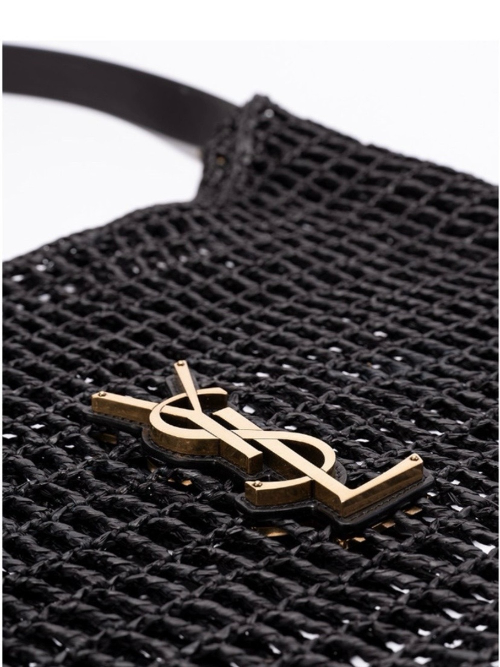 Saint Laurent YSL LIKE Black Raffia  Crochet Shoulder Bag with Gold YSL Logo - Picture 2 of 4